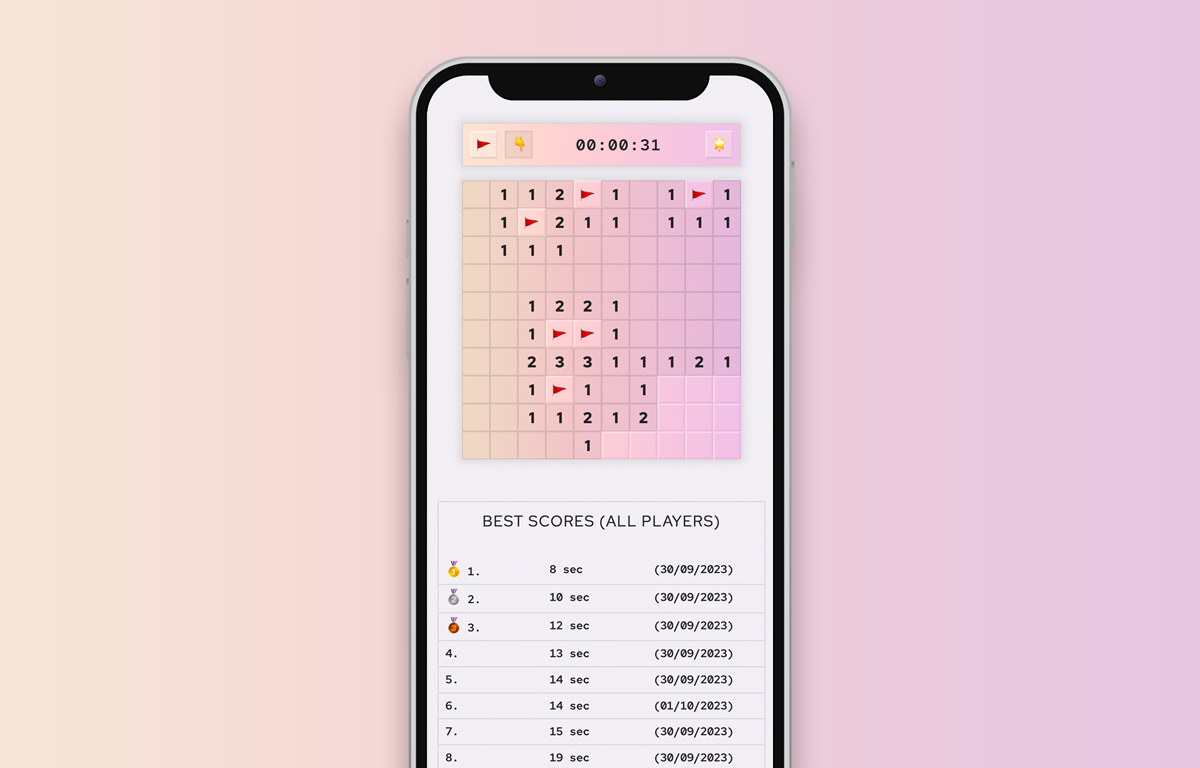 Minesweeper game on mobile phone